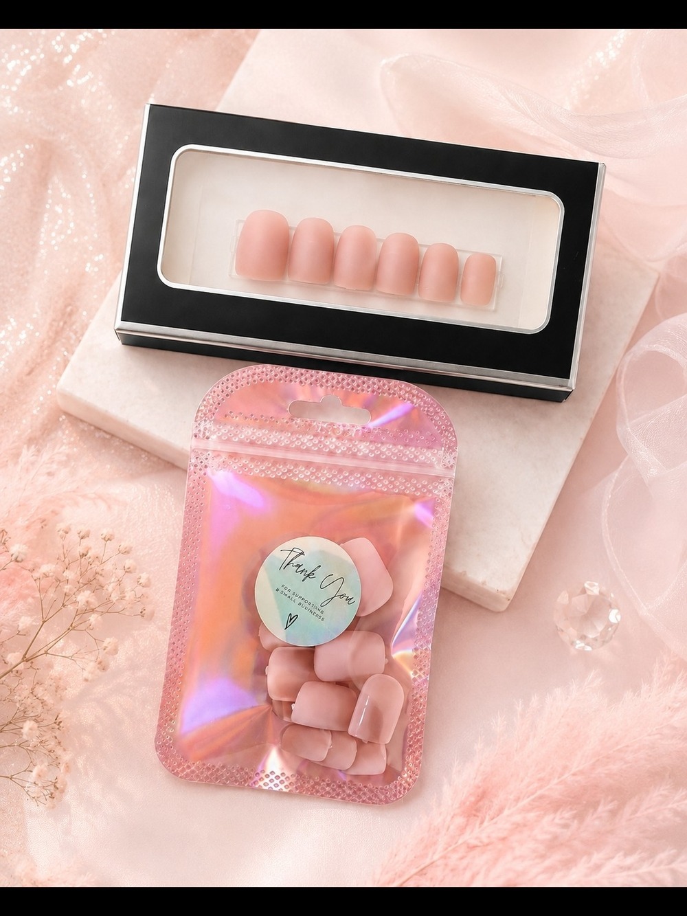 Nude Pink Press-On Nails – Natural Short Square Set